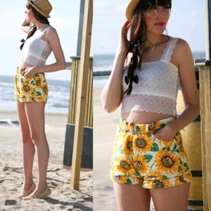 High waisted sunflower shorts
